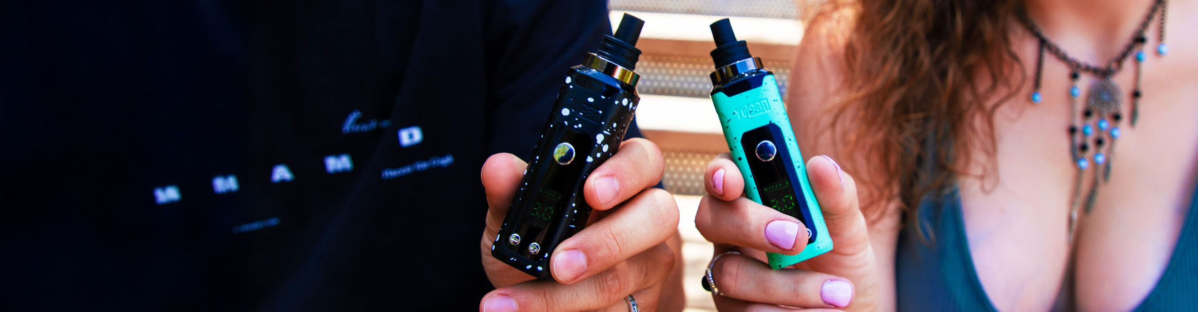 Wulf Mods Concentrate Vaporizers Collection image with Fang in front of blue and white wet background