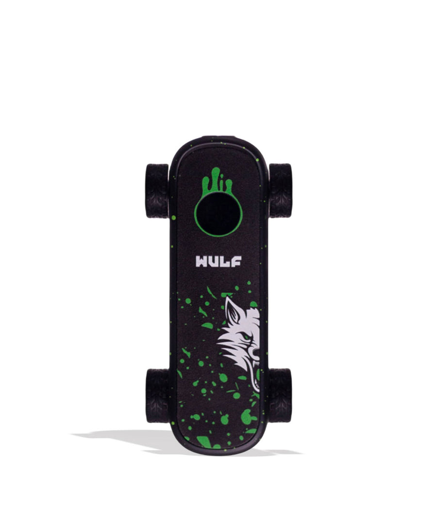 Black Green Spatter Wulf Mods Deck Skateboard Voltage Battery Front View on White Background