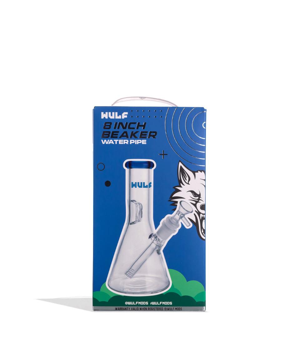 Blue Wulf Mods 5mm 8inch Beaker Water Pipe Packaging Front View on White Background