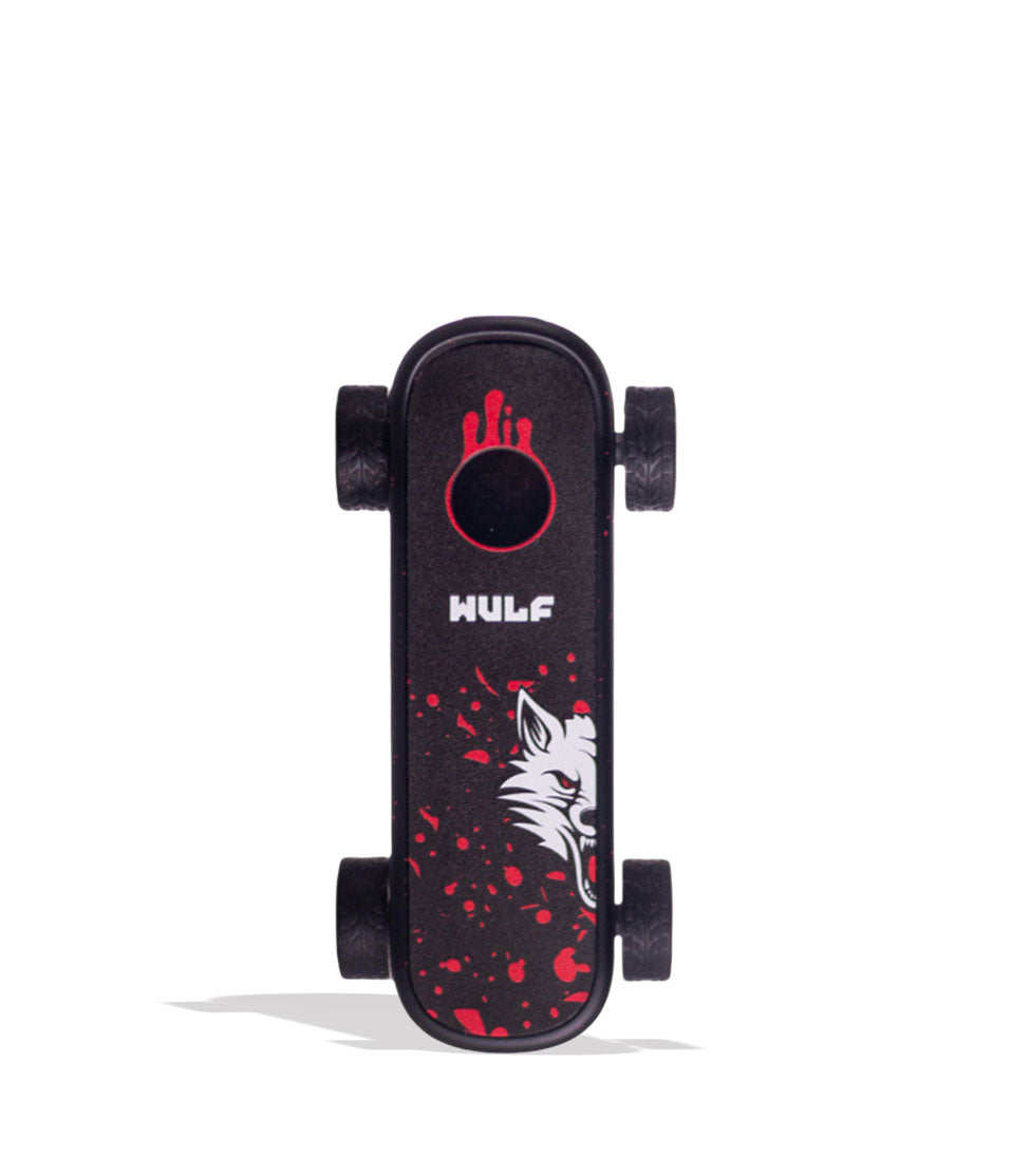 Black Red Spatter Wulf Mods Deck Skateboard Voltage Battery Front View on White Background