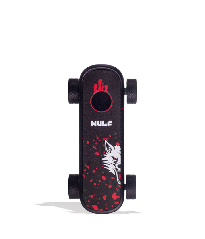 Black Red Spatter Wulf Mods Deck Skateboard Voltage Battery Front View on White Background
