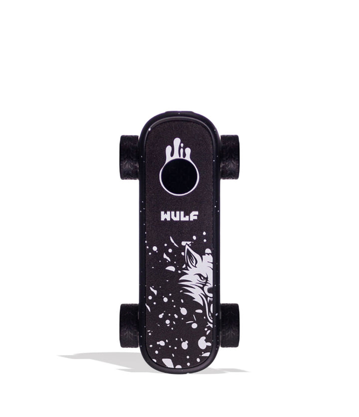 Black White Spatter Wulf Mods Deck Skateboard Voltage Battery Front View on White Background