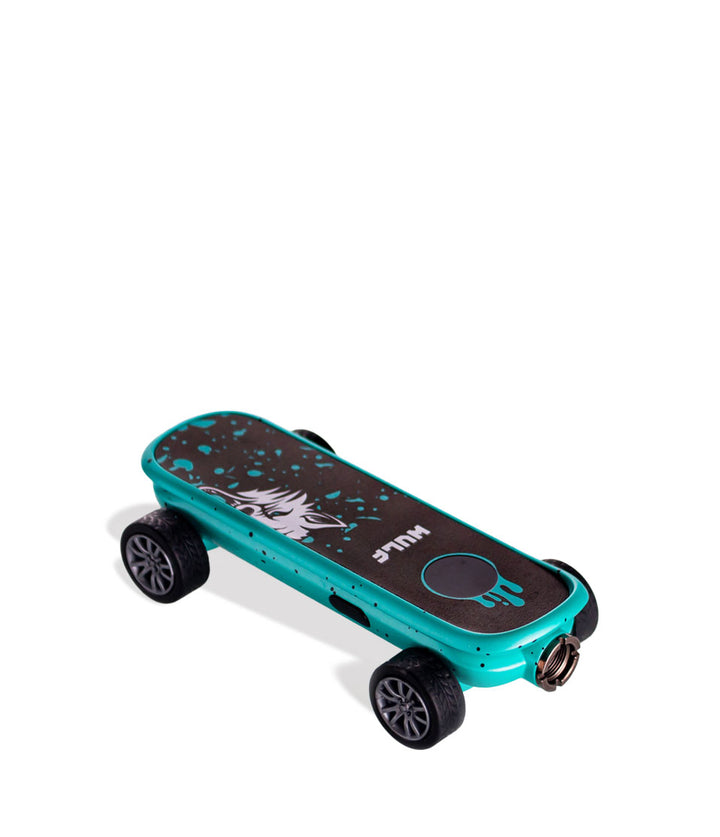 Teal Black Spatter Wulf Mods Deck Skateboard Voltage Battery Down View on White Background